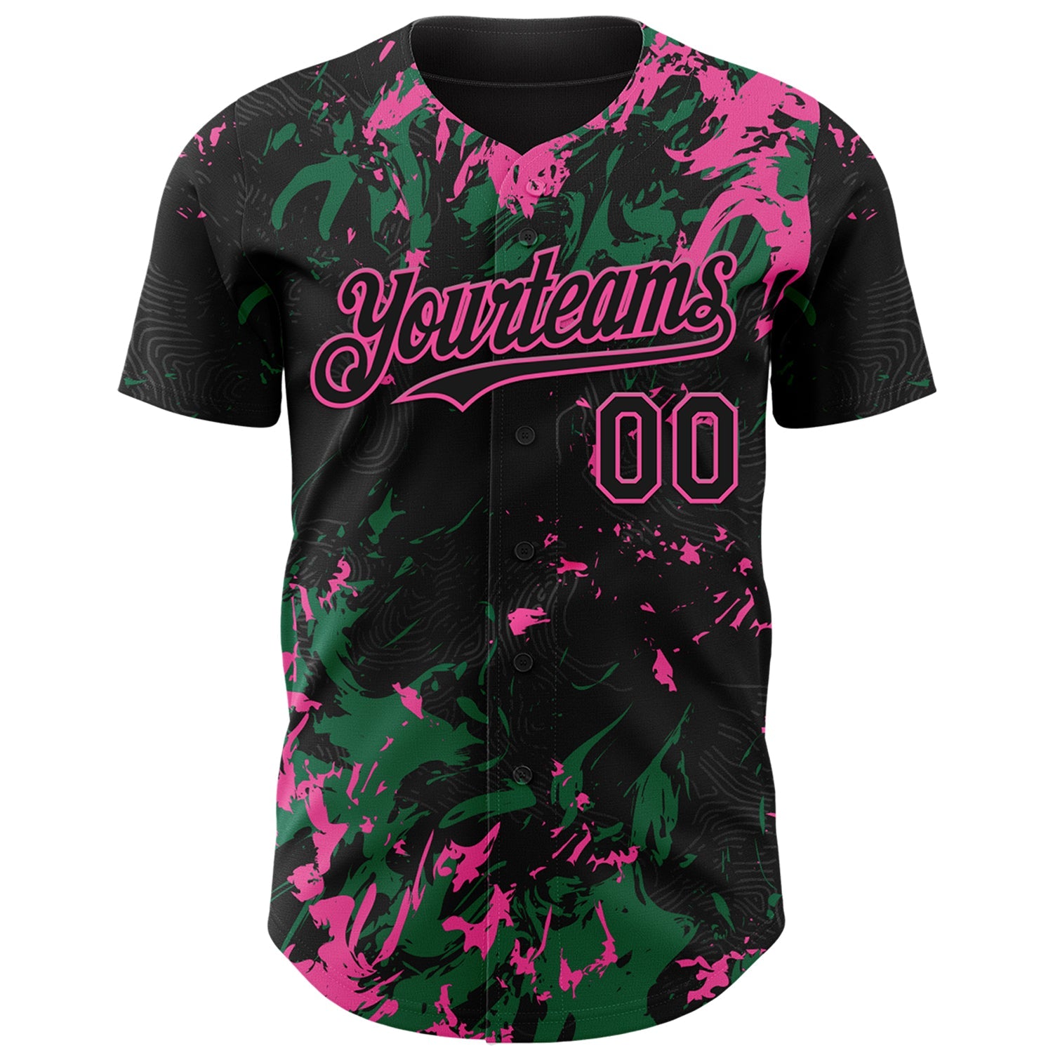 Custom Black Kelly Green-Pink Splash Authentic Baseball Jersey view 2