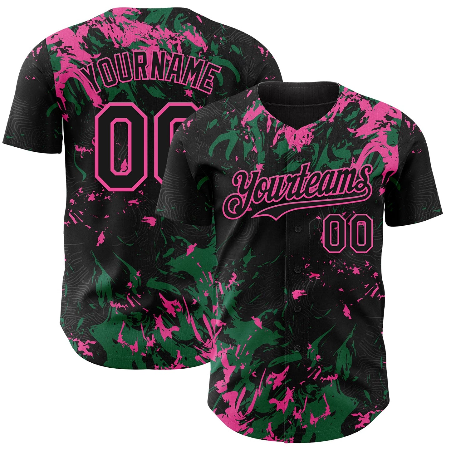 Custom Black Kelly Green-Pink Splash Authentic Baseball Jersey - Main View