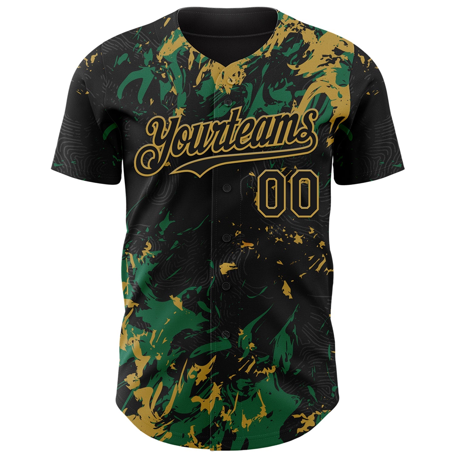 Custom Black Kelly Green-Old Gold Splash Authentic Baseball Jersey view 2