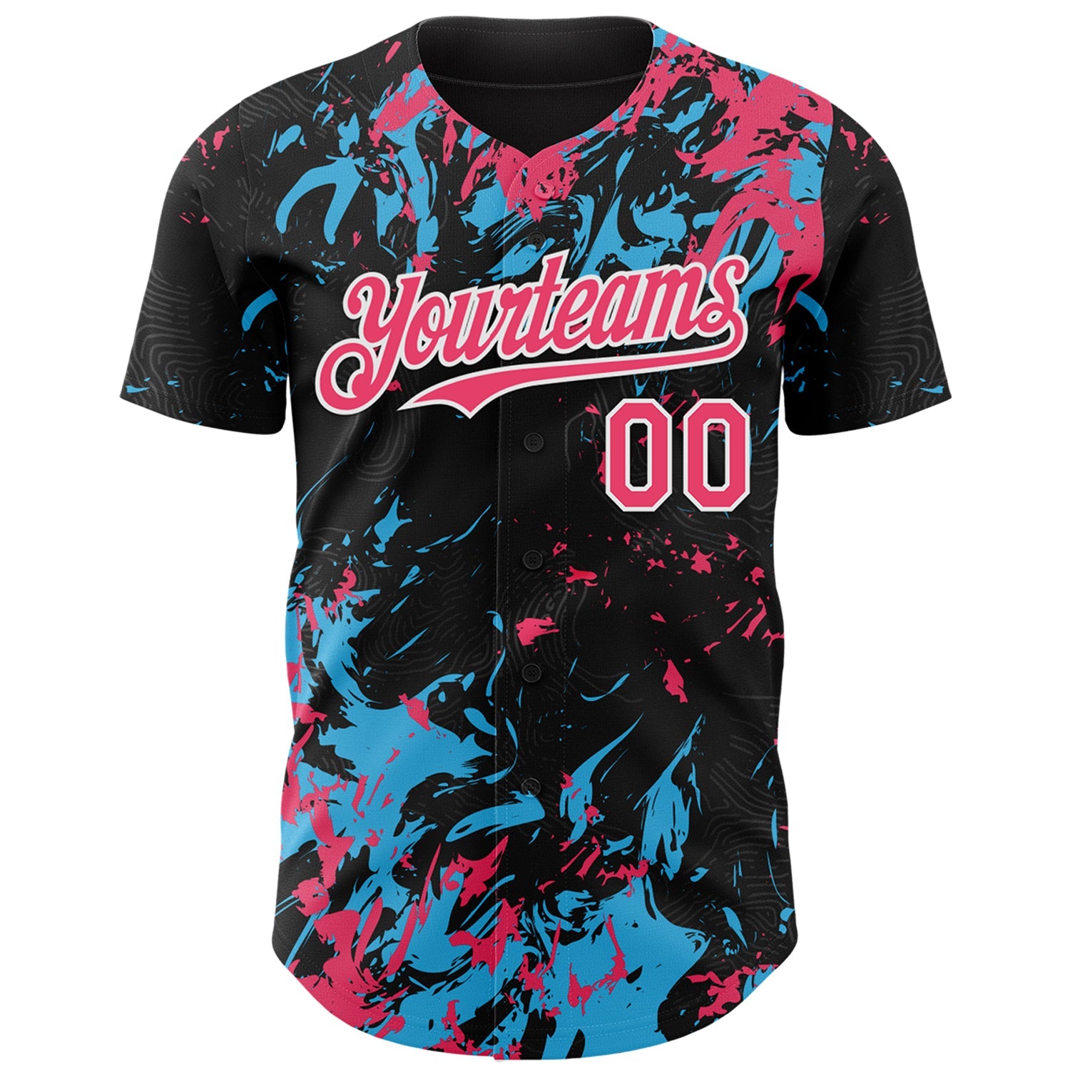 Custom Black Neon Pink Sky Blue-White Splash Authentic Baseball Jersey view 2