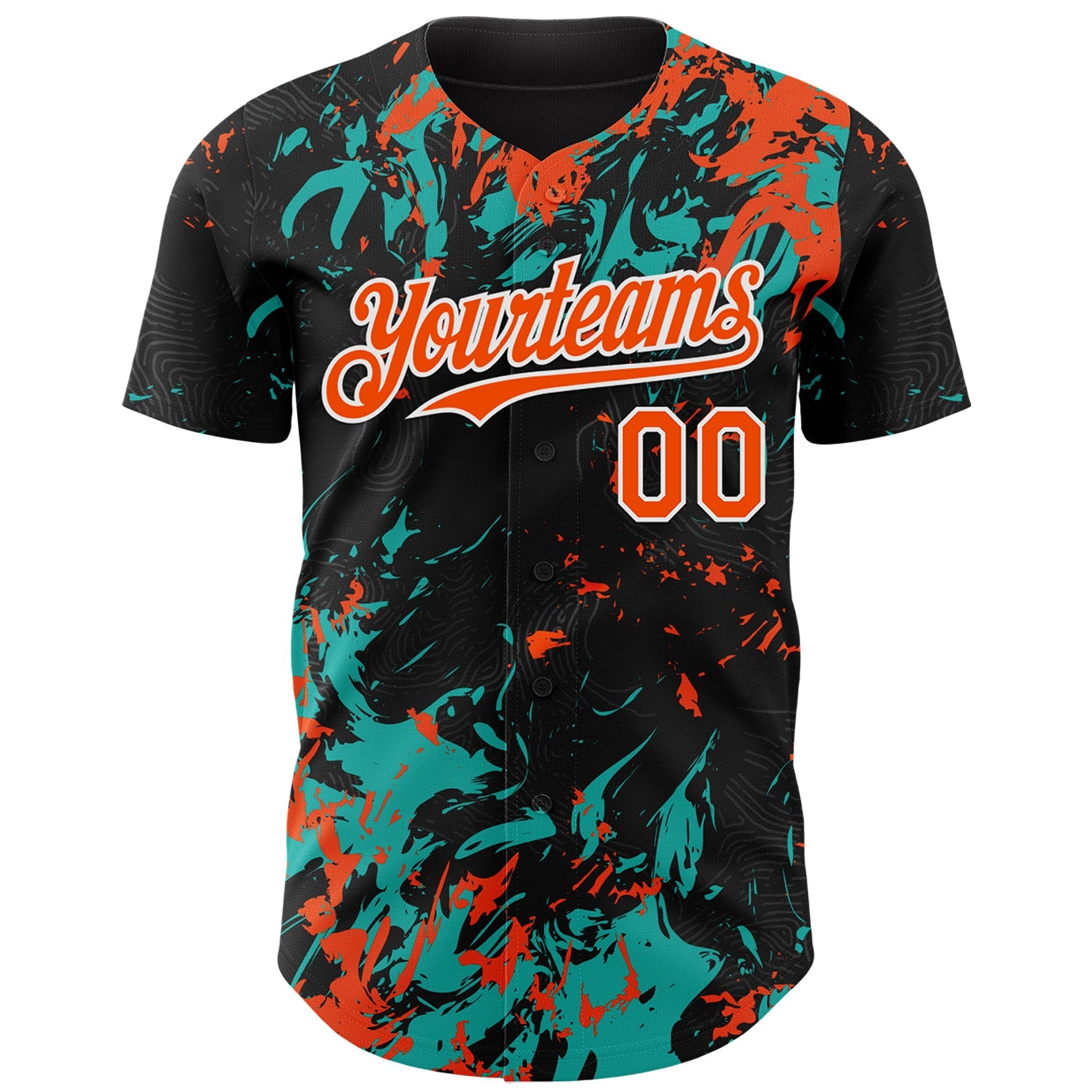 Custom Black Orange Aqua-White Splash Authentic Baseball Jersey view 2