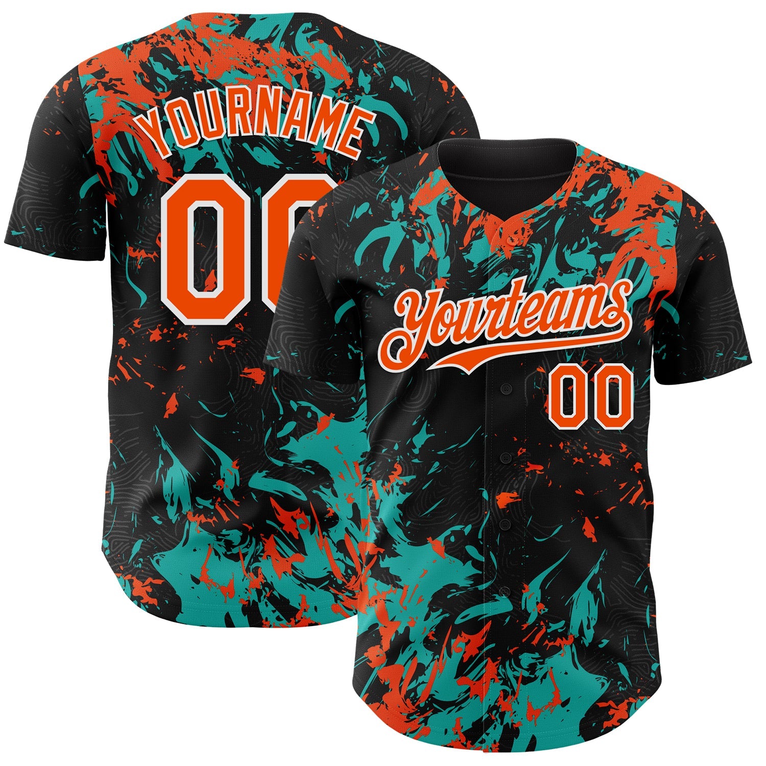 Custom Black Orange Aqua-White Splash Authentic Baseball Jersey - Main View