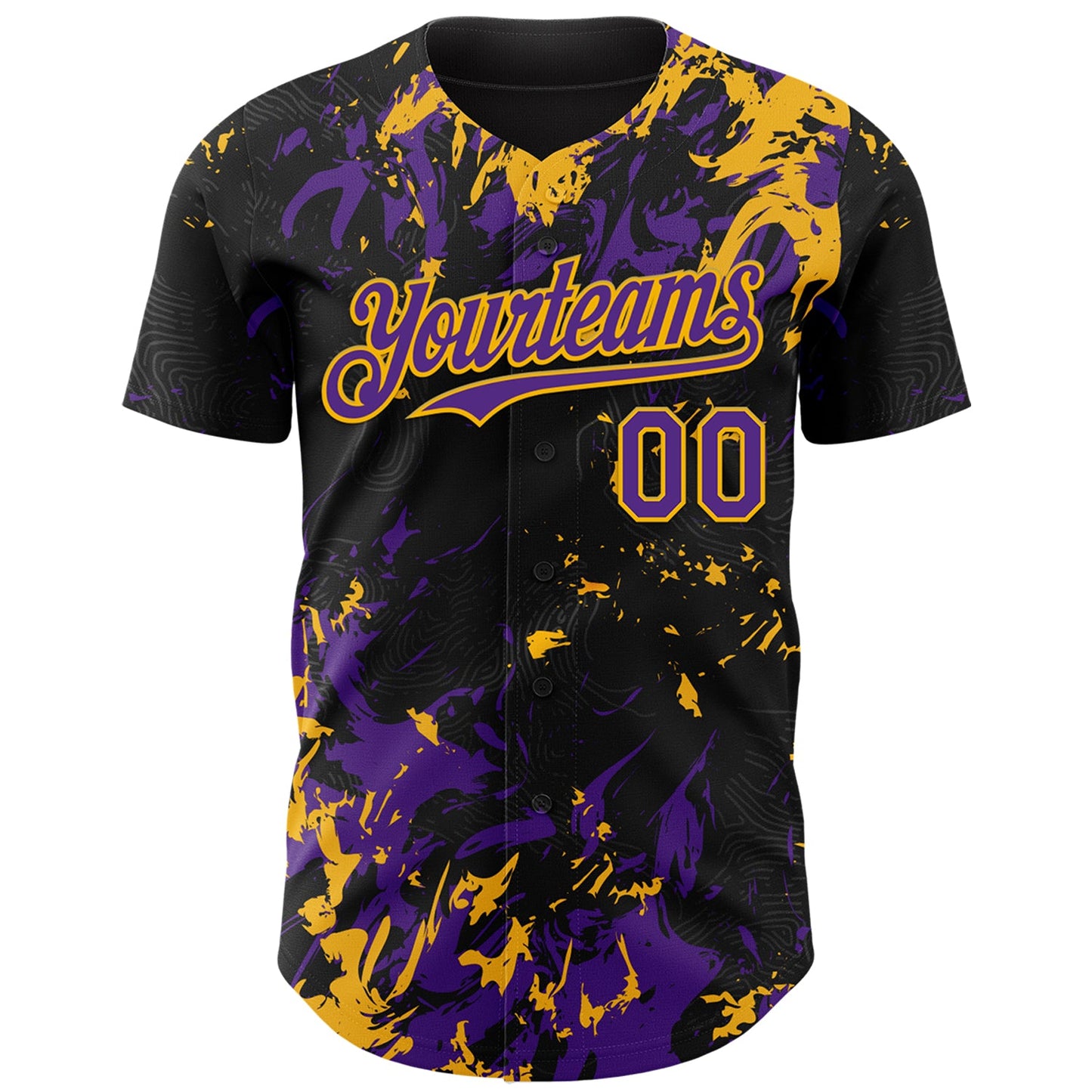 Custom Black Purple-Gold Splash Authentic Baseball Jersey view 2