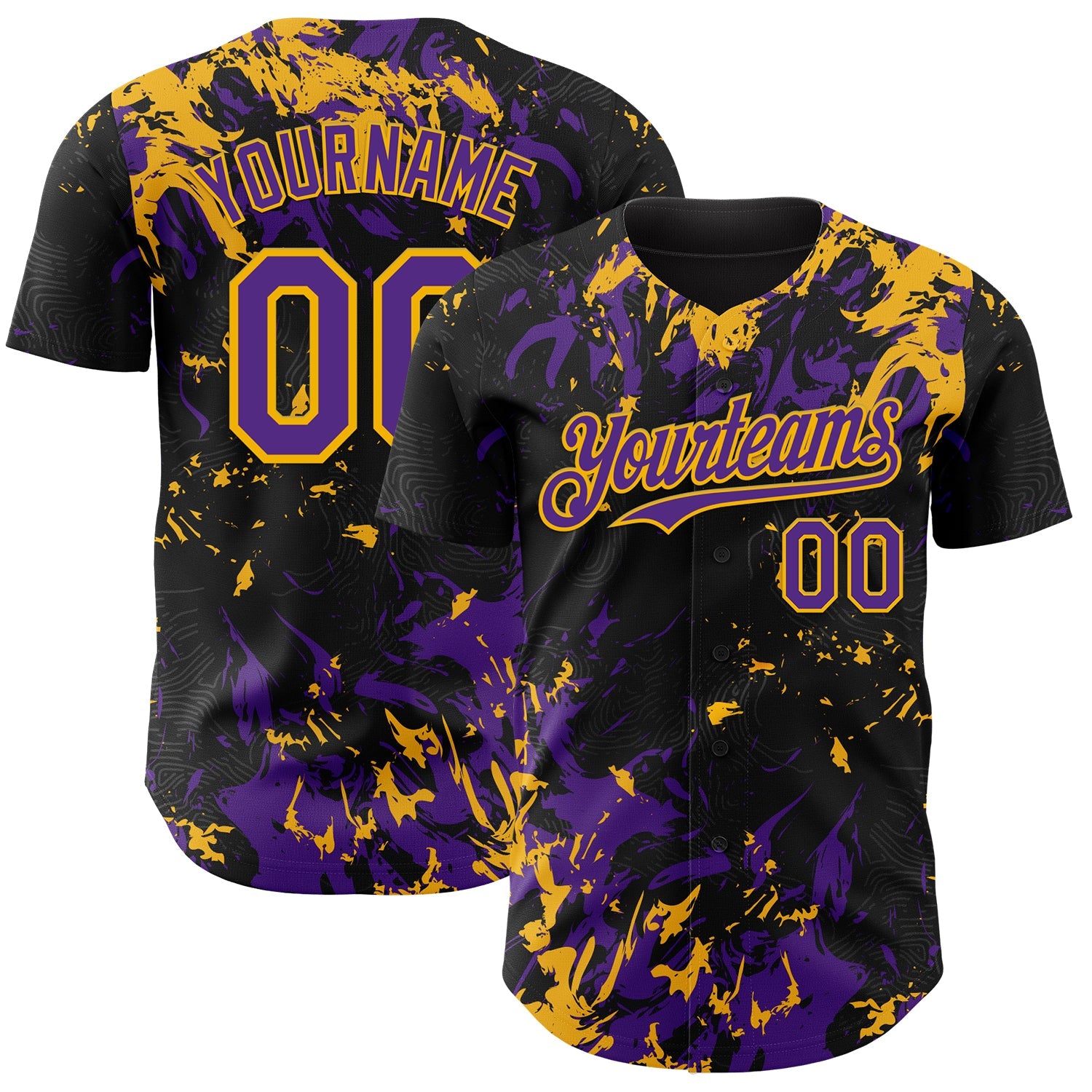 Custom Black Purple-Gold Splash Authentic Baseball Jersey - Main View