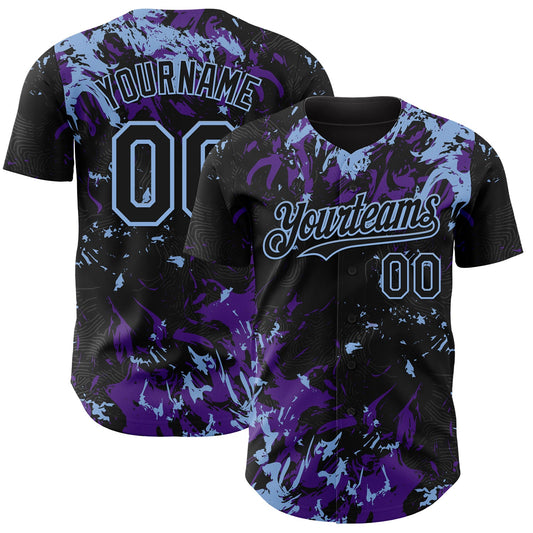 Custom Black Purple-Light Blue Splash Authentic Baseball Jersey - Main View