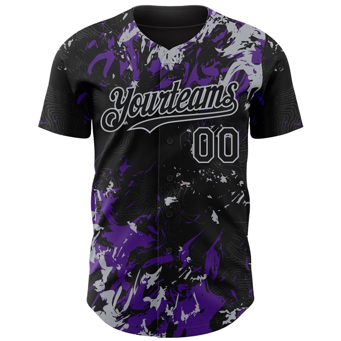 Custom Black Purple-Gray Splash Authentic Baseball Jersey view 2