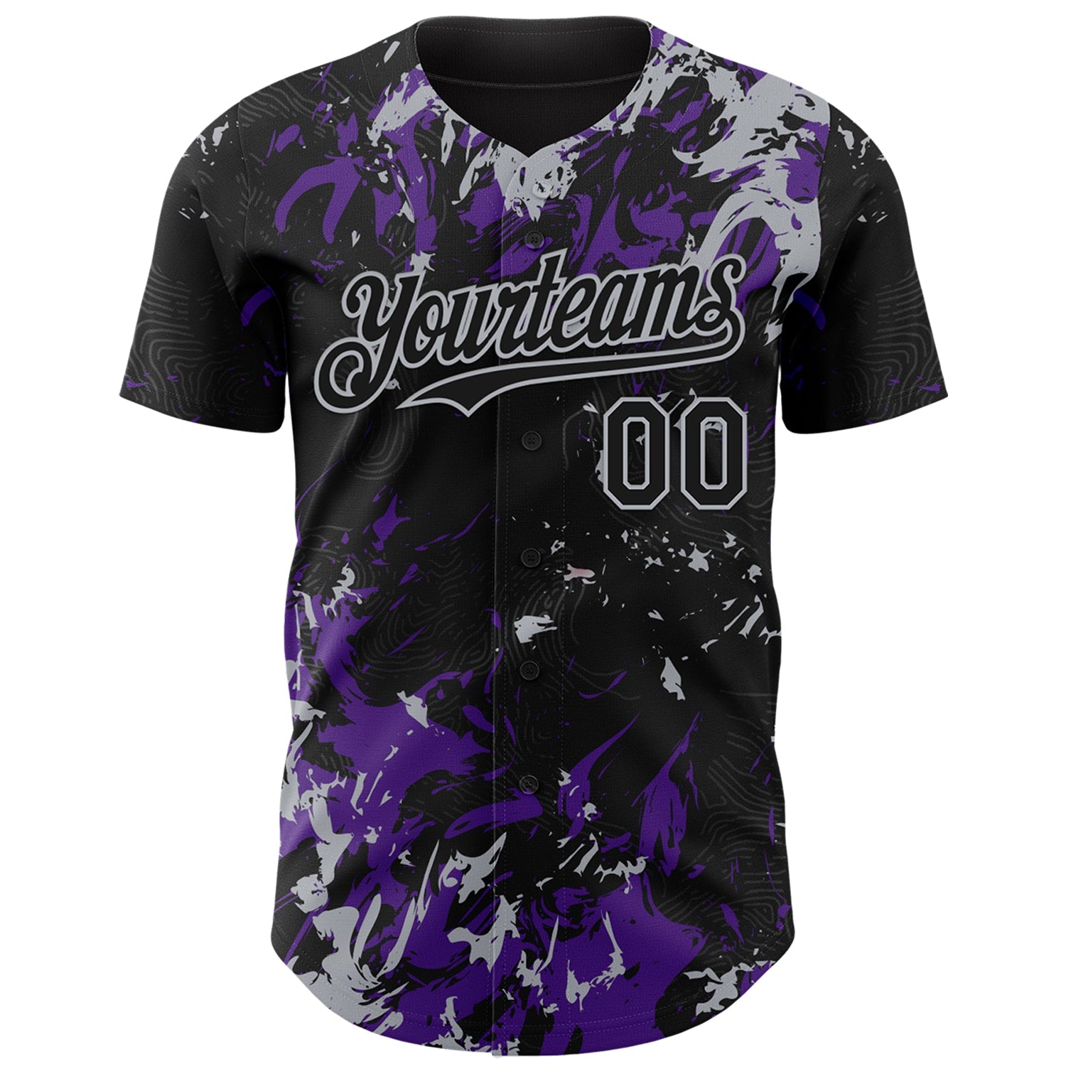 Custom Black Purple-Gray Splash Authentic Baseball Jersey view 2