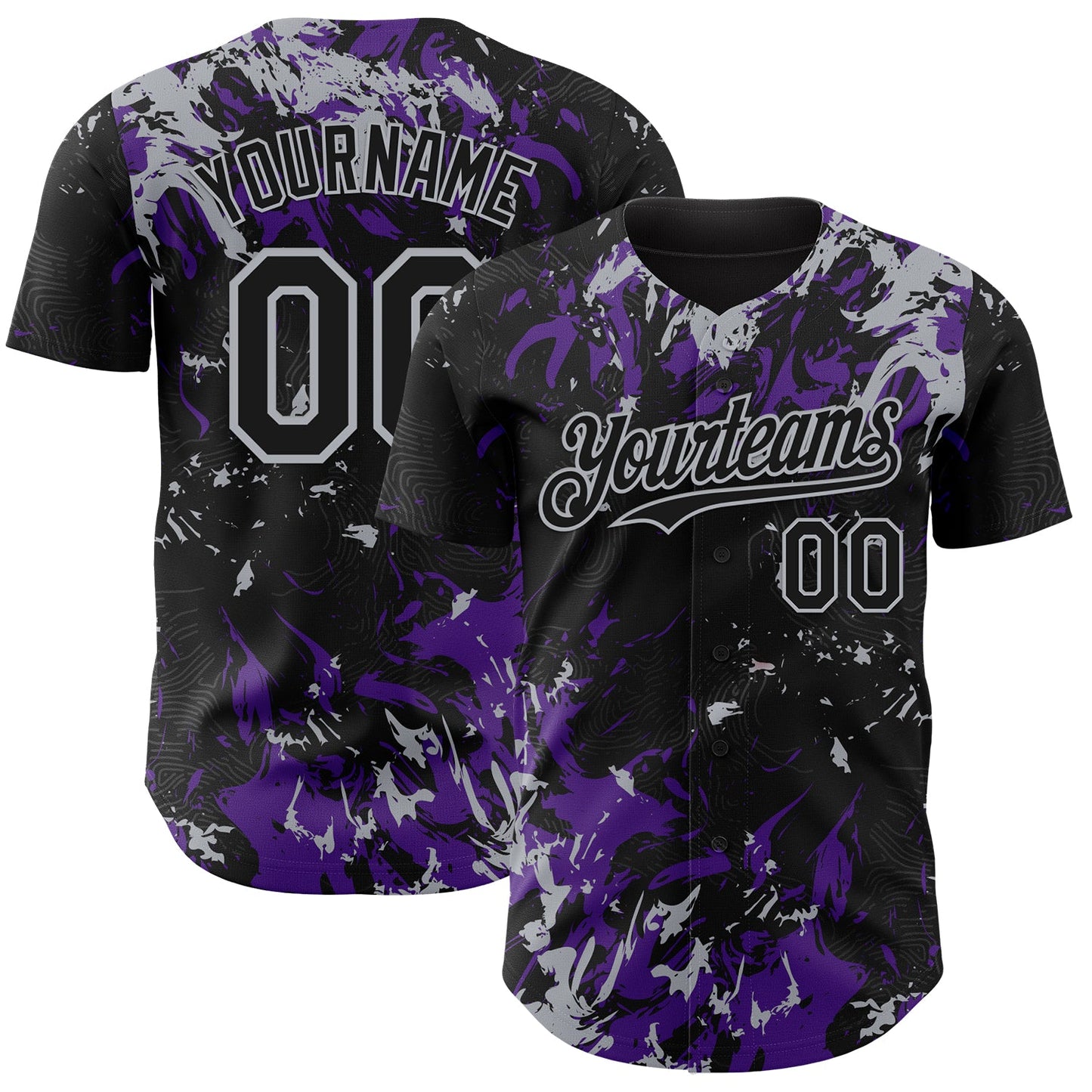 Custom Black Purple-Gray Splash Authentic Baseball Jersey - Main View