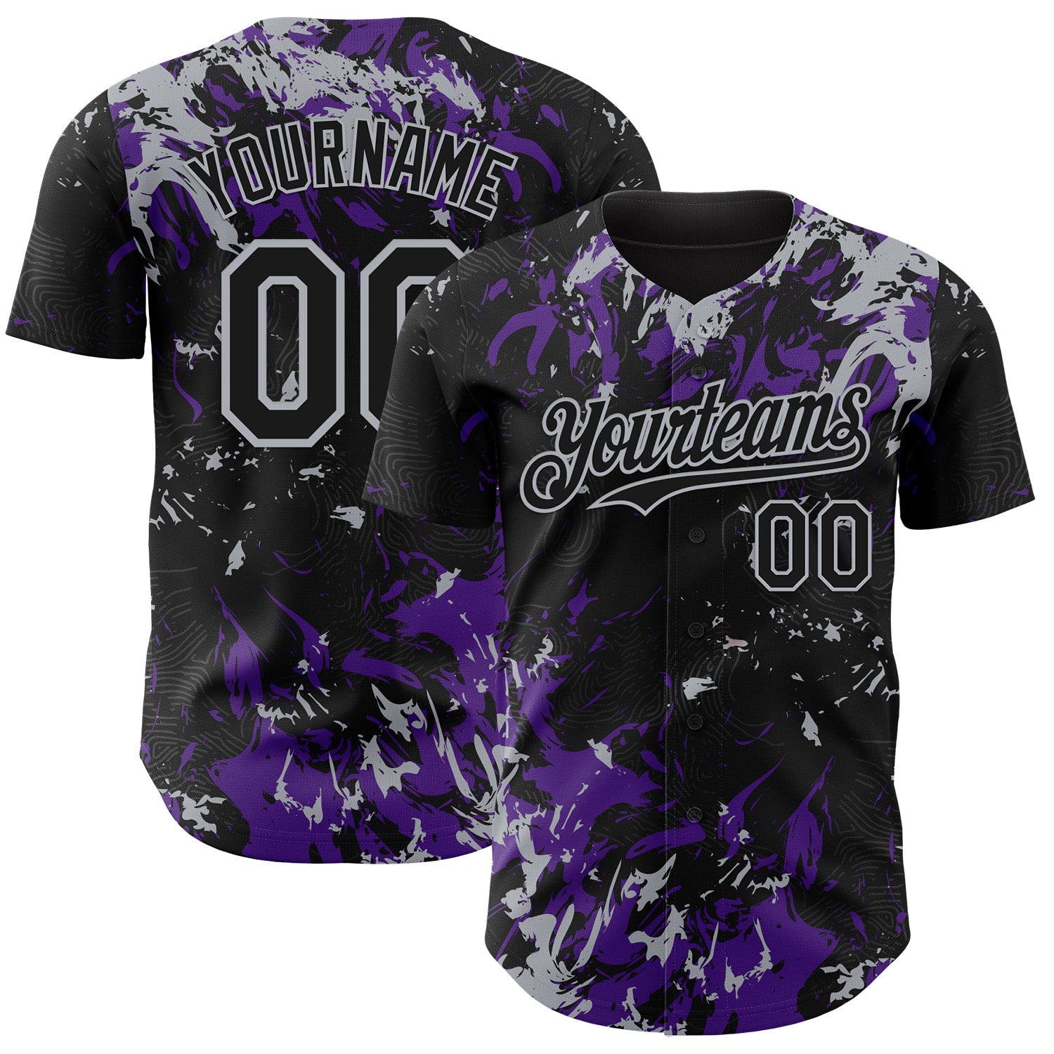 Custom Black Purple-Gray Splash Authentic Baseball Jersey - Main View