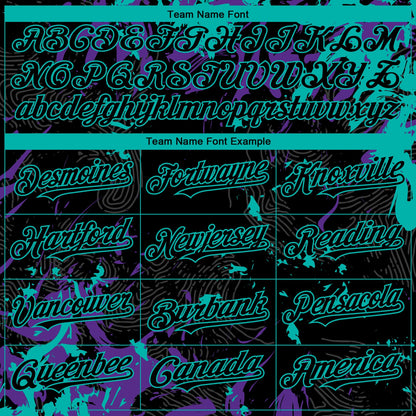 Custom Black Purple-Aqua Splash Authentic Baseball Jersey view 4