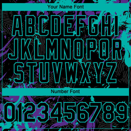 Custom Black Purple-Aqua Splash Authentic Baseball Jersey view 5