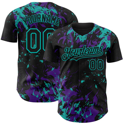 Custom Black Purple-Aqua Splash Authentic Baseball Jersey - Main View