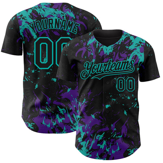 Custom Black Purple-Aqua Splash Authentic Baseball Jersey - Main View