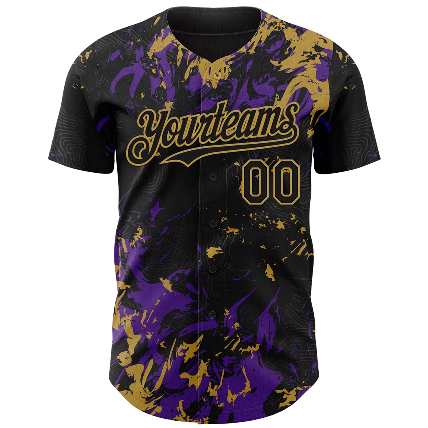 Custom Black Purple-Old Gold Splash Authentic Baseball Jersey view 2