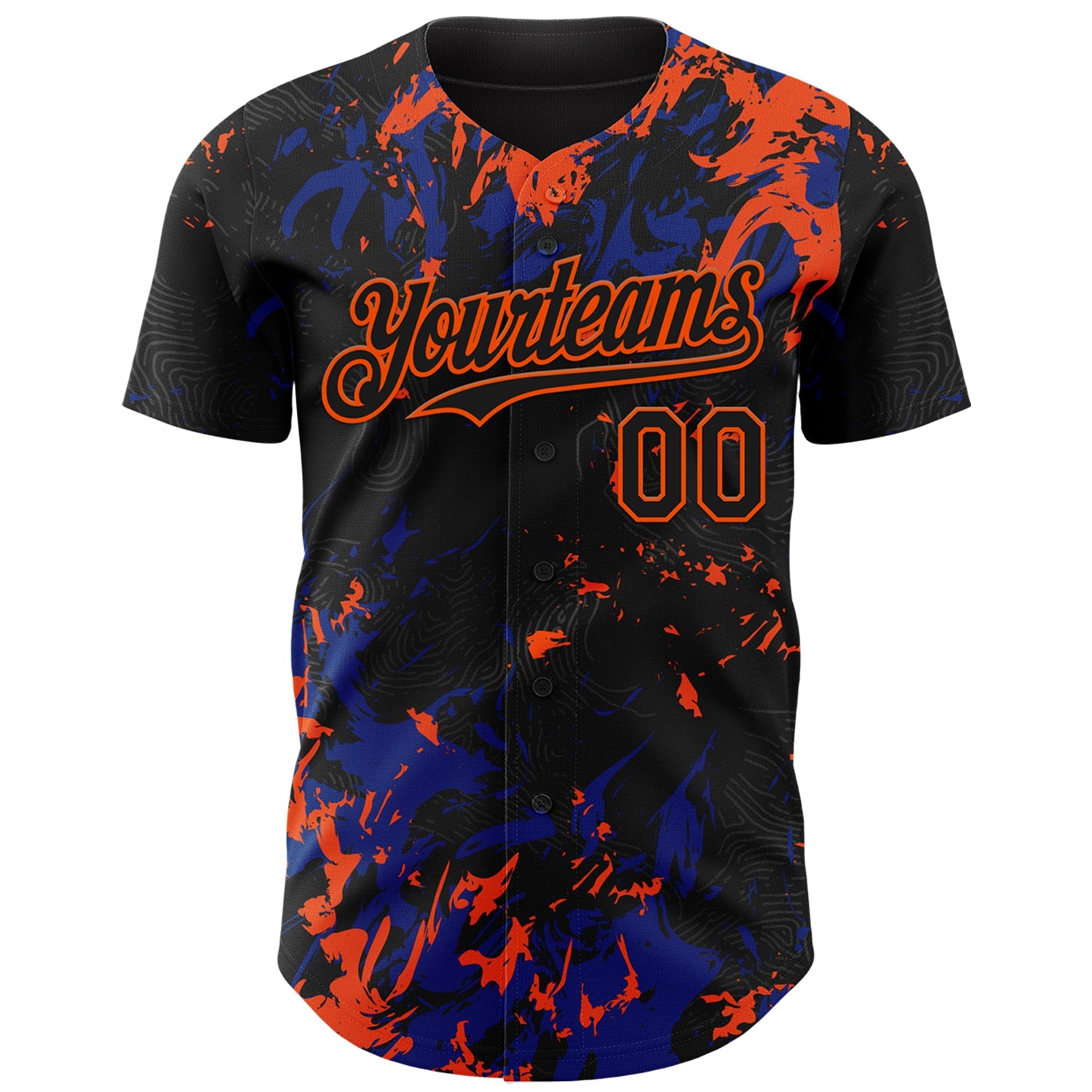 Custom Black Royal-Orange Splash Authentic Baseball Jersey view 2