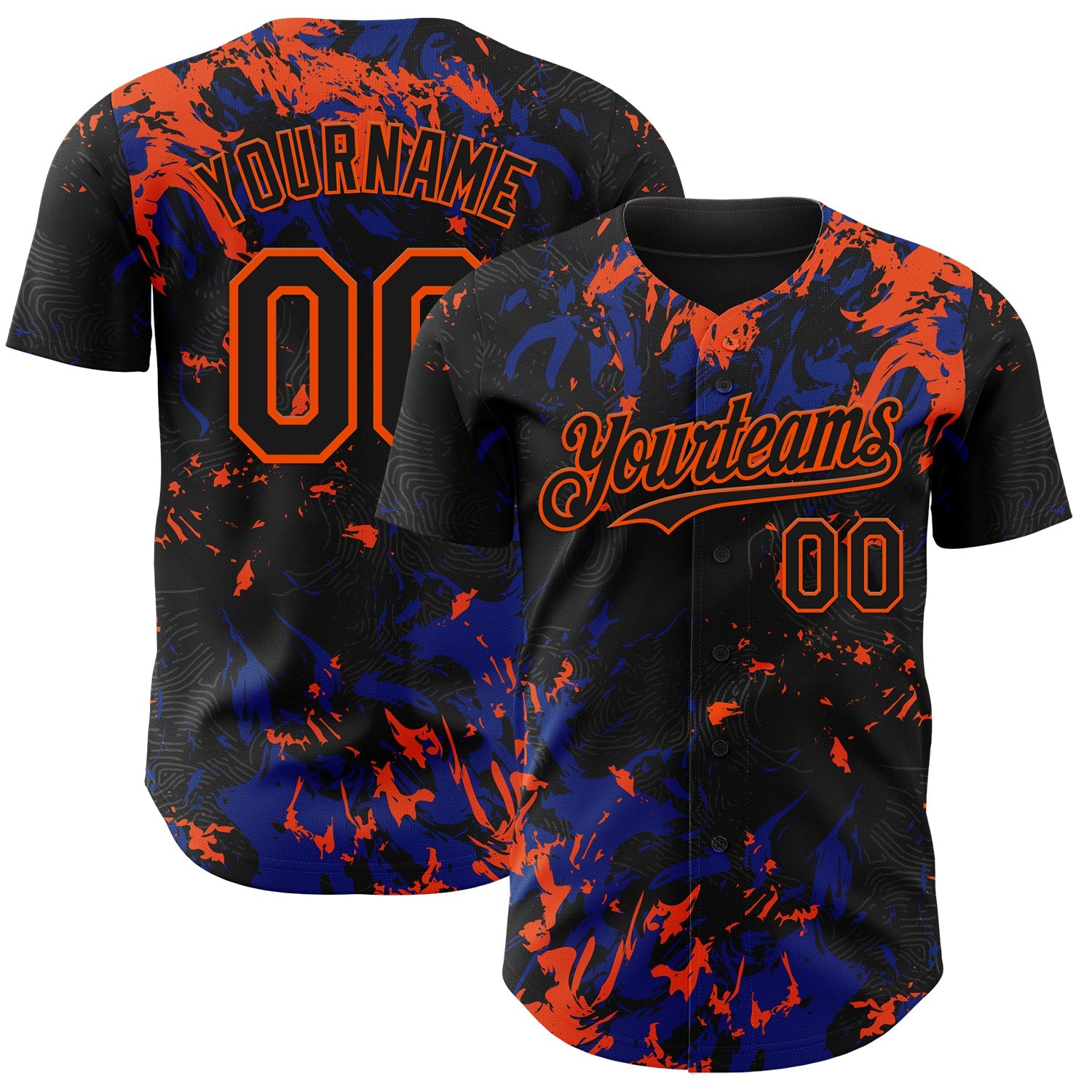 Custom Black Royal-Orange Splash Authentic Baseball Jersey - Main View