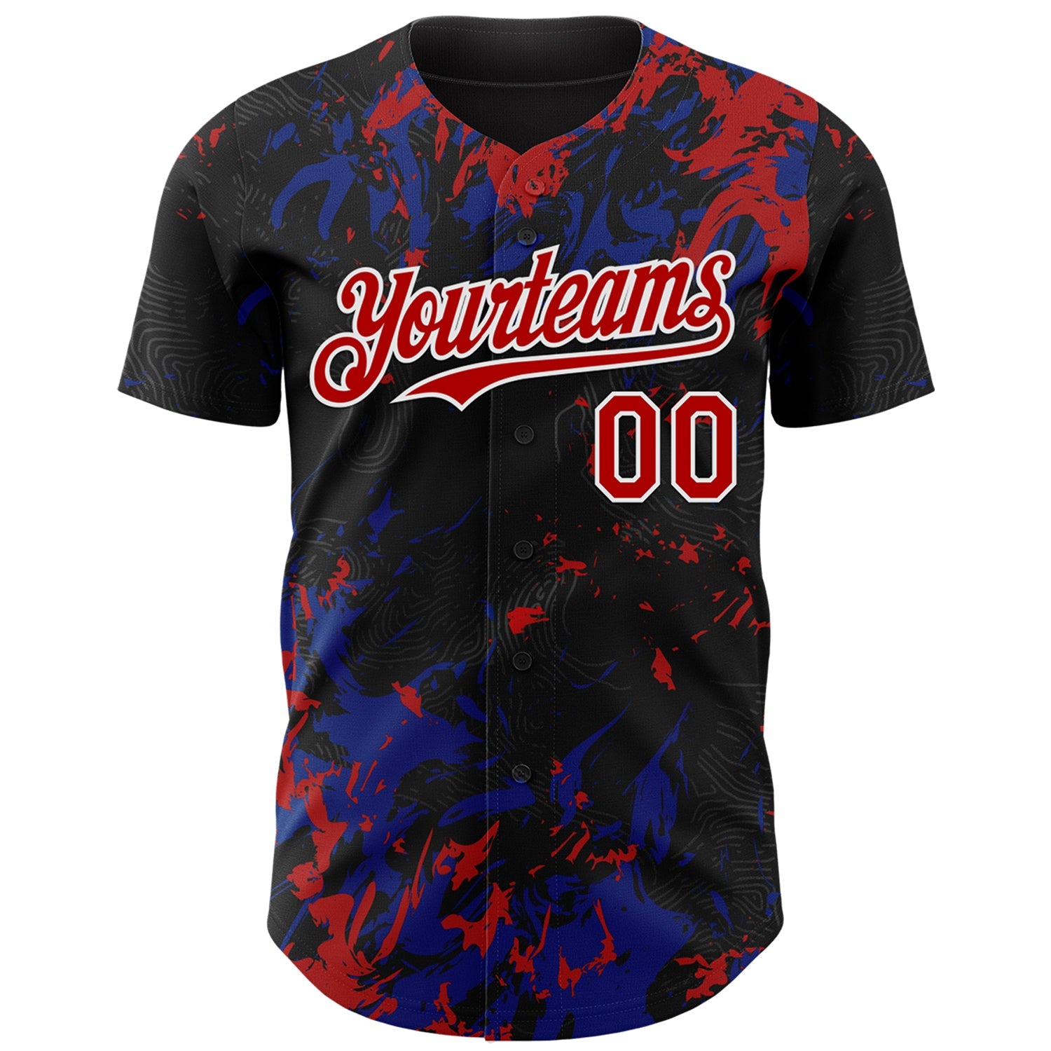 Custom Black Red Royal-White Splash Authentic Baseball Jersey view 2
