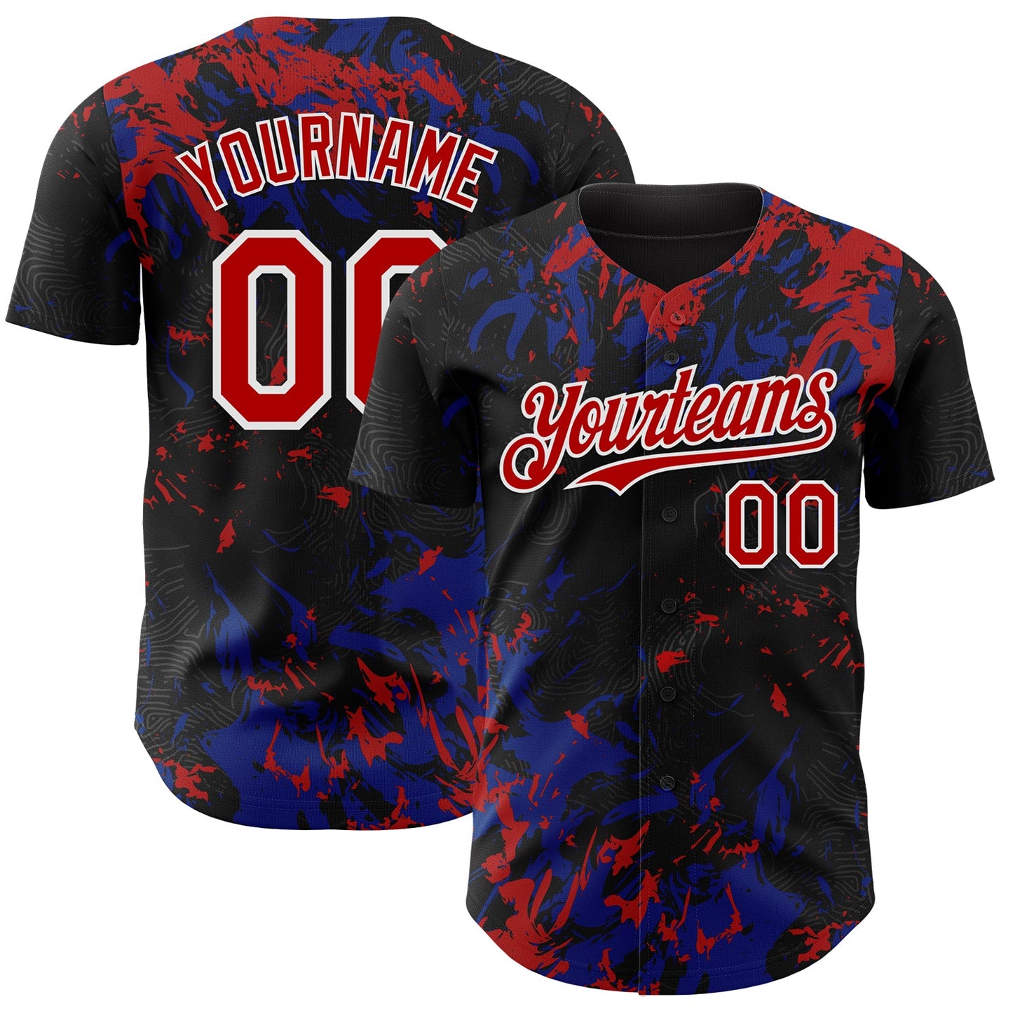 Custom Black Red Royal-White Splash Authentic Baseball Jersey - Main View