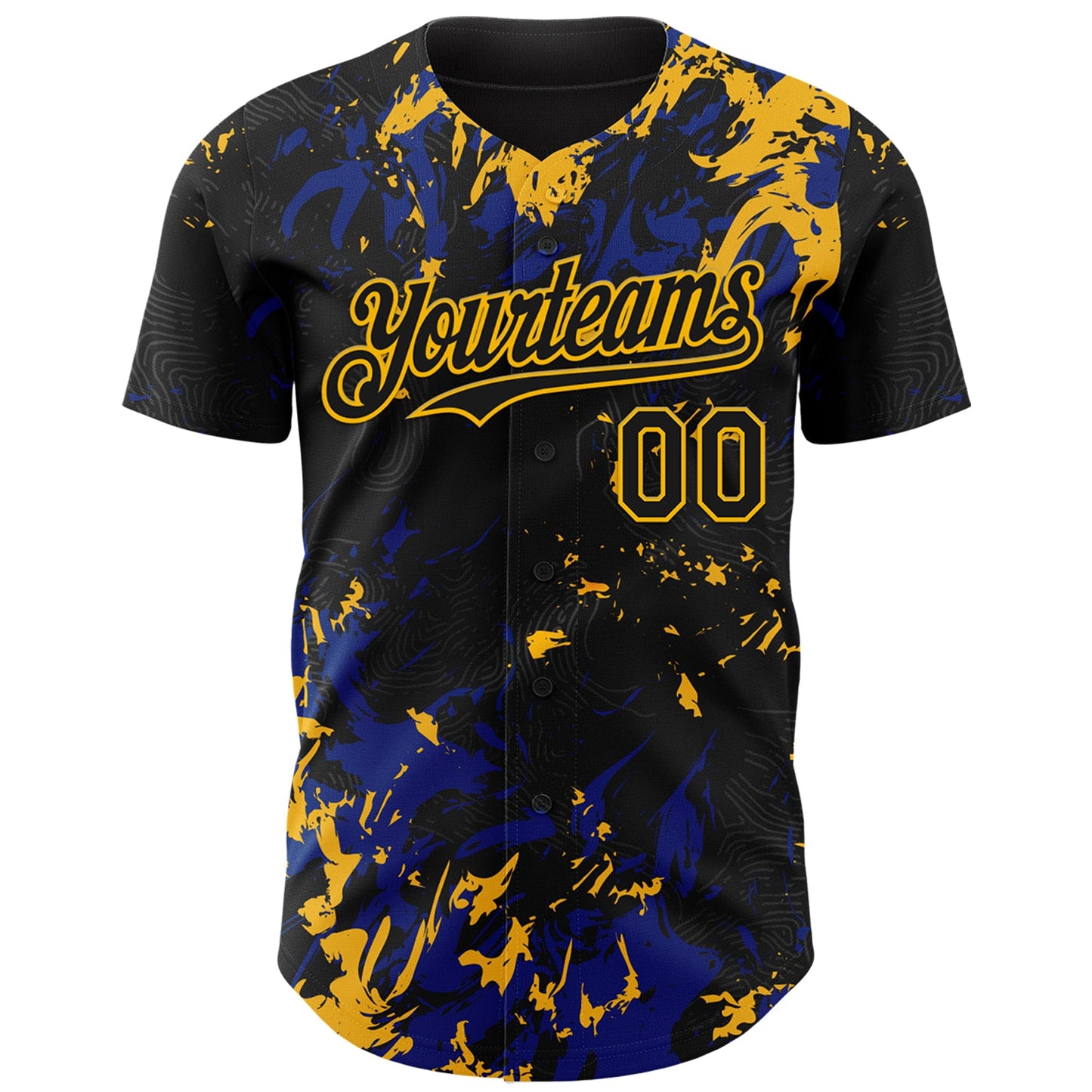 Custom Black Royal-Gold Splash Authentic Baseball Jersey view 2