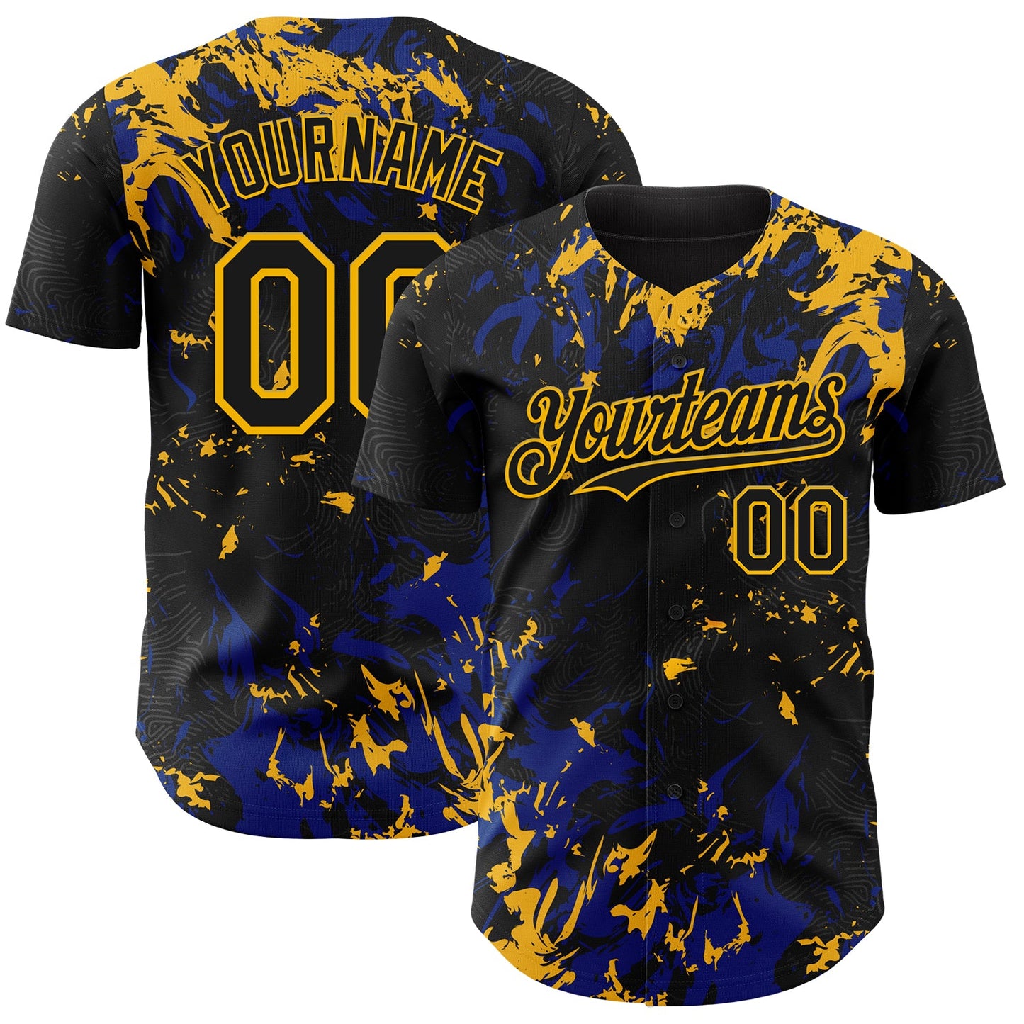 Custom Black Royal-Gold Splash Authentic Baseball Jersey - Main View