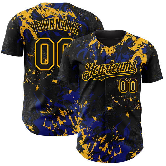 Custom Black Royal-Gold Splash Authentic Baseball Jersey - Main View