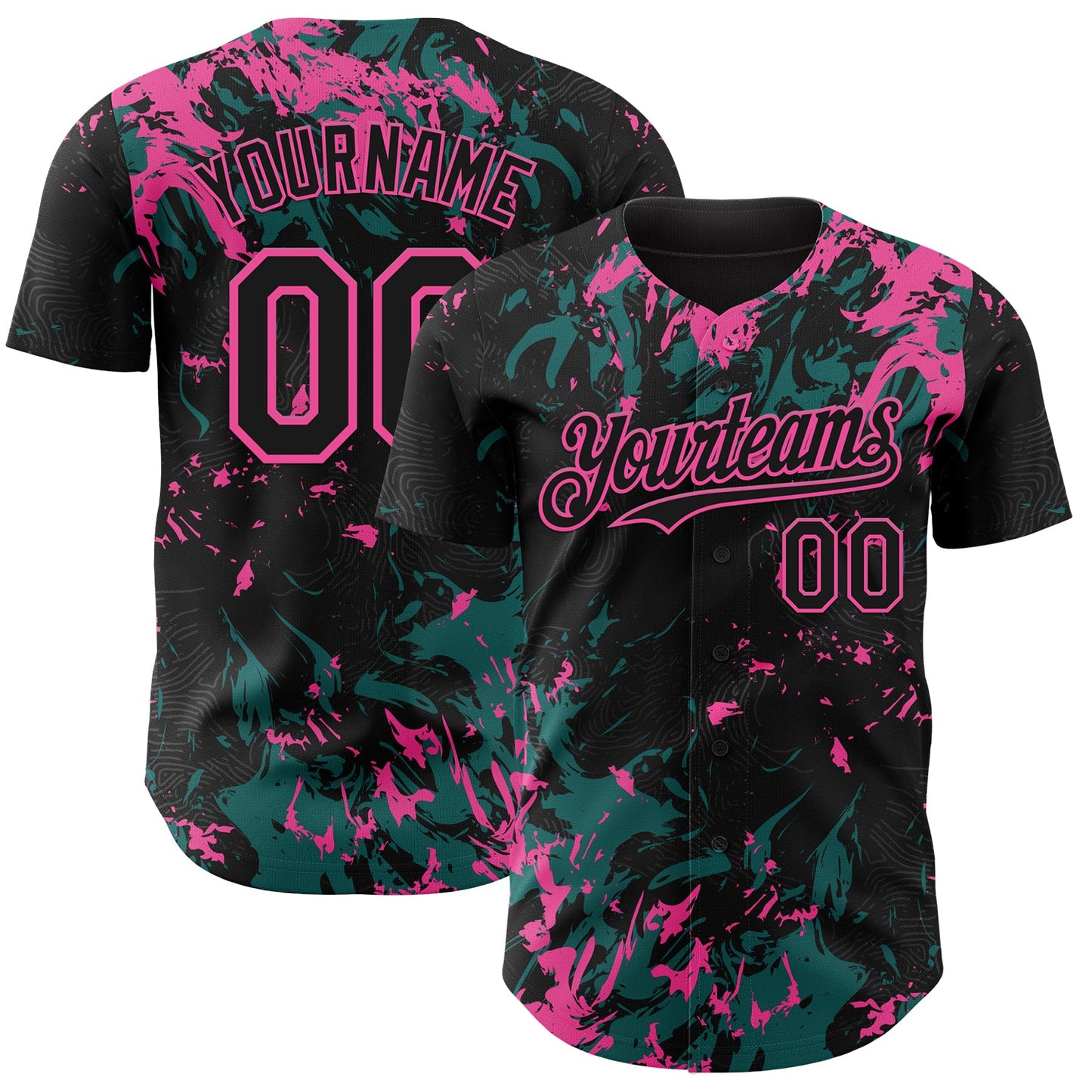Custom Black Teal-Pink Splash Authentic Baseball Jersey - Main View
