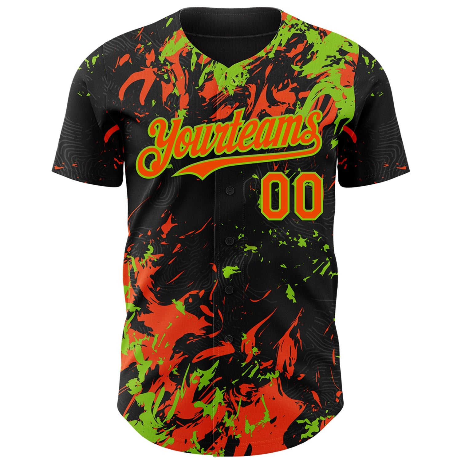 Custom Black Orange-Neon Green Splash Authentic Baseball Jersey view 2