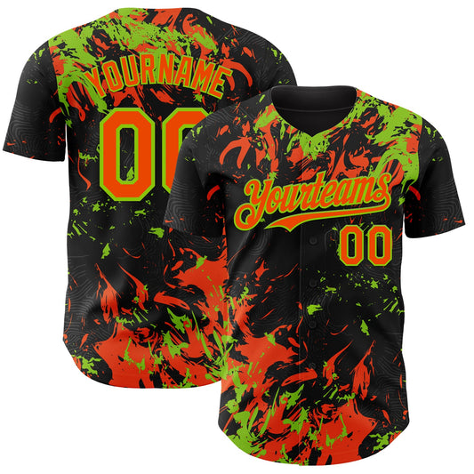 Custom Black Orange-Neon Green Splash Authentic Baseball Jersey - Main View