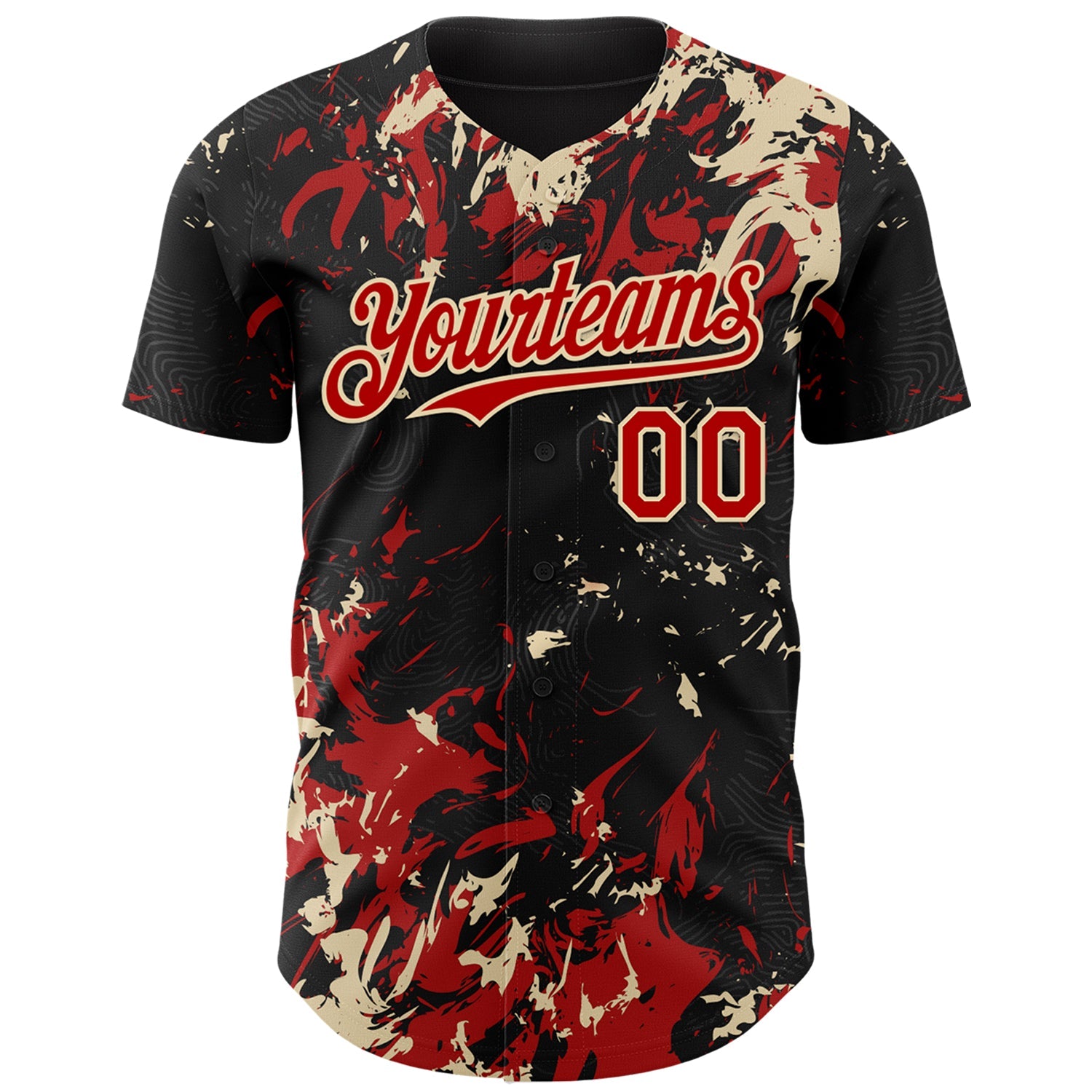 Custom Black Red-Cream Splash Authentic Baseball Jersey view 2