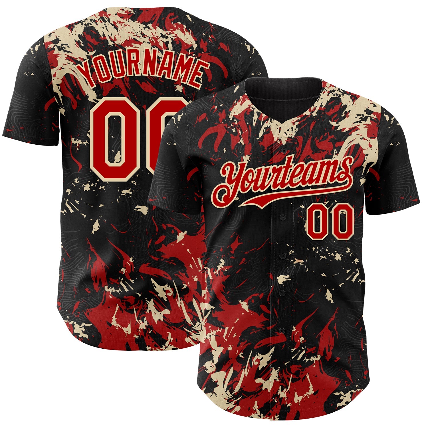 Custom Black Red-Cream Splash Authentic Baseball Jersey - Main View