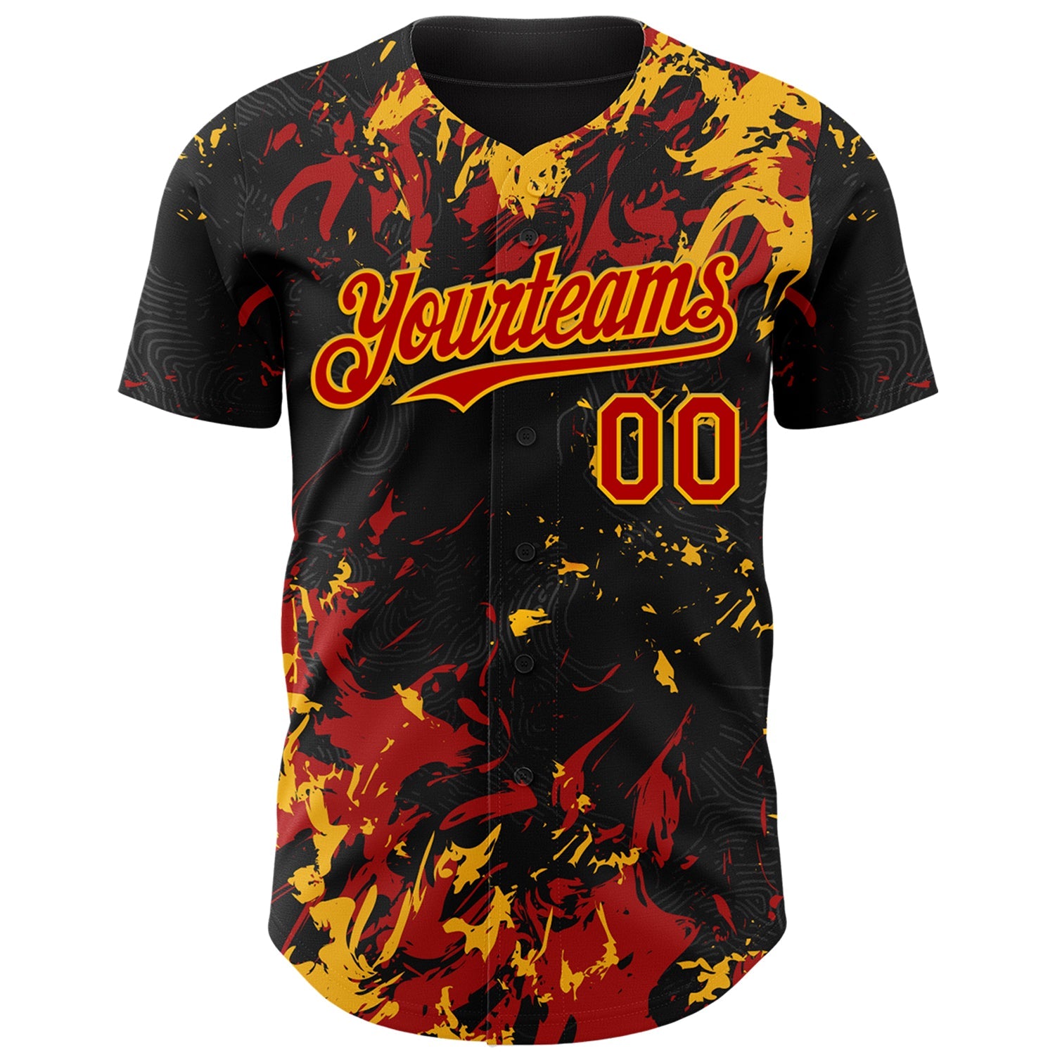 Custom Black Red-Gold Splash Authentic Baseball Jersey view 2