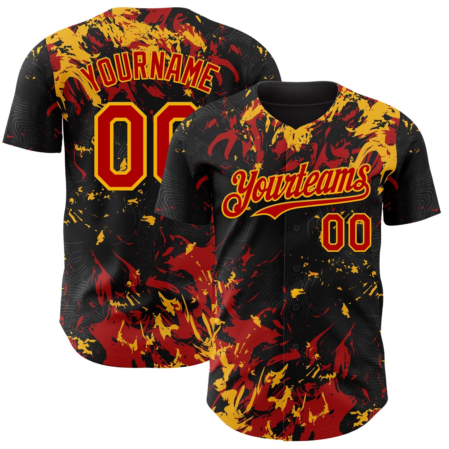 Custom Black Red-Gold Splash Authentic Baseball Jersey - Main View