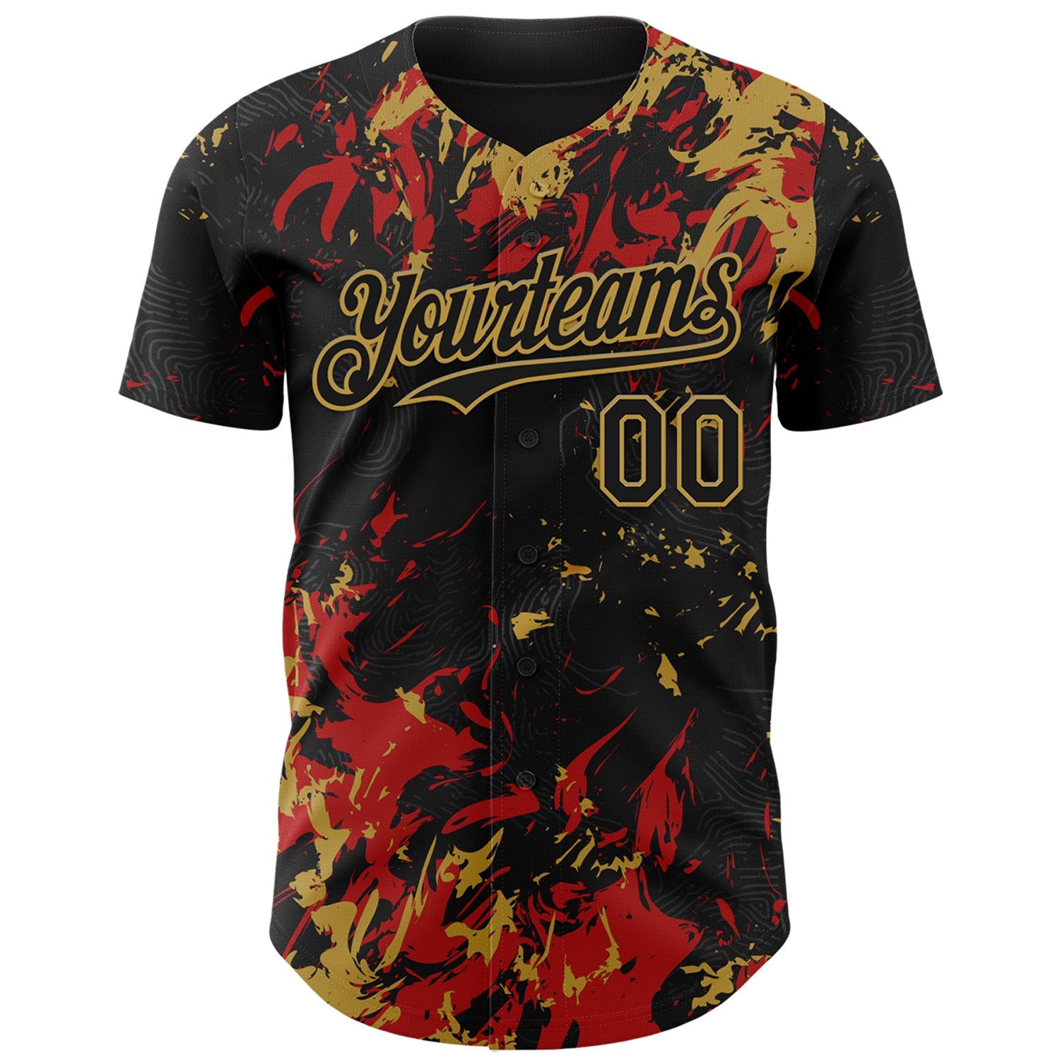 Custom Black Red-Old Gold Splash Authentic Baseball Jersey view 2