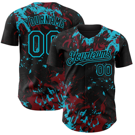 Custom Black Crimson-Lakes Blue Splash Authentic Baseball Jersey - Main View