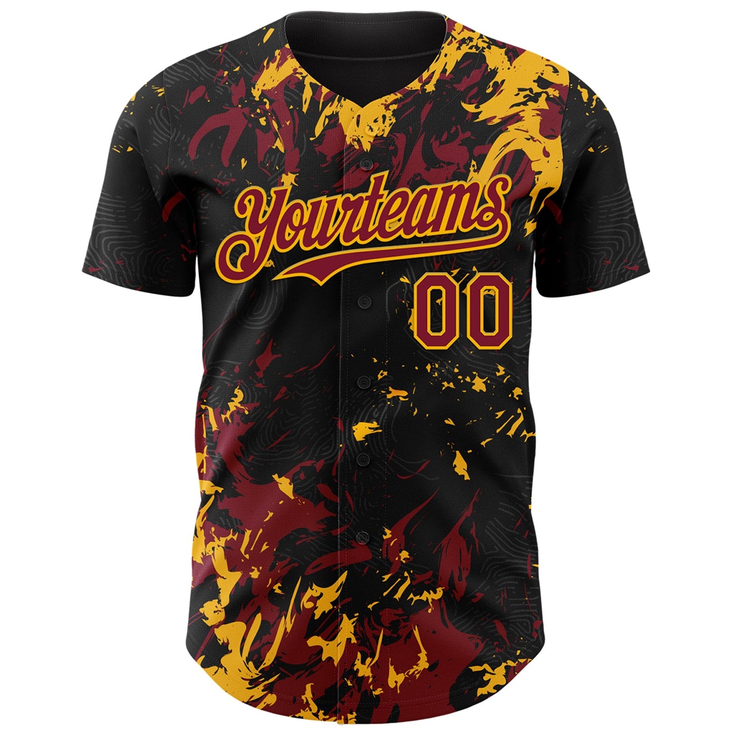 Custom Black Crimson-Gold Splash Authentic Baseball Jersey view 2