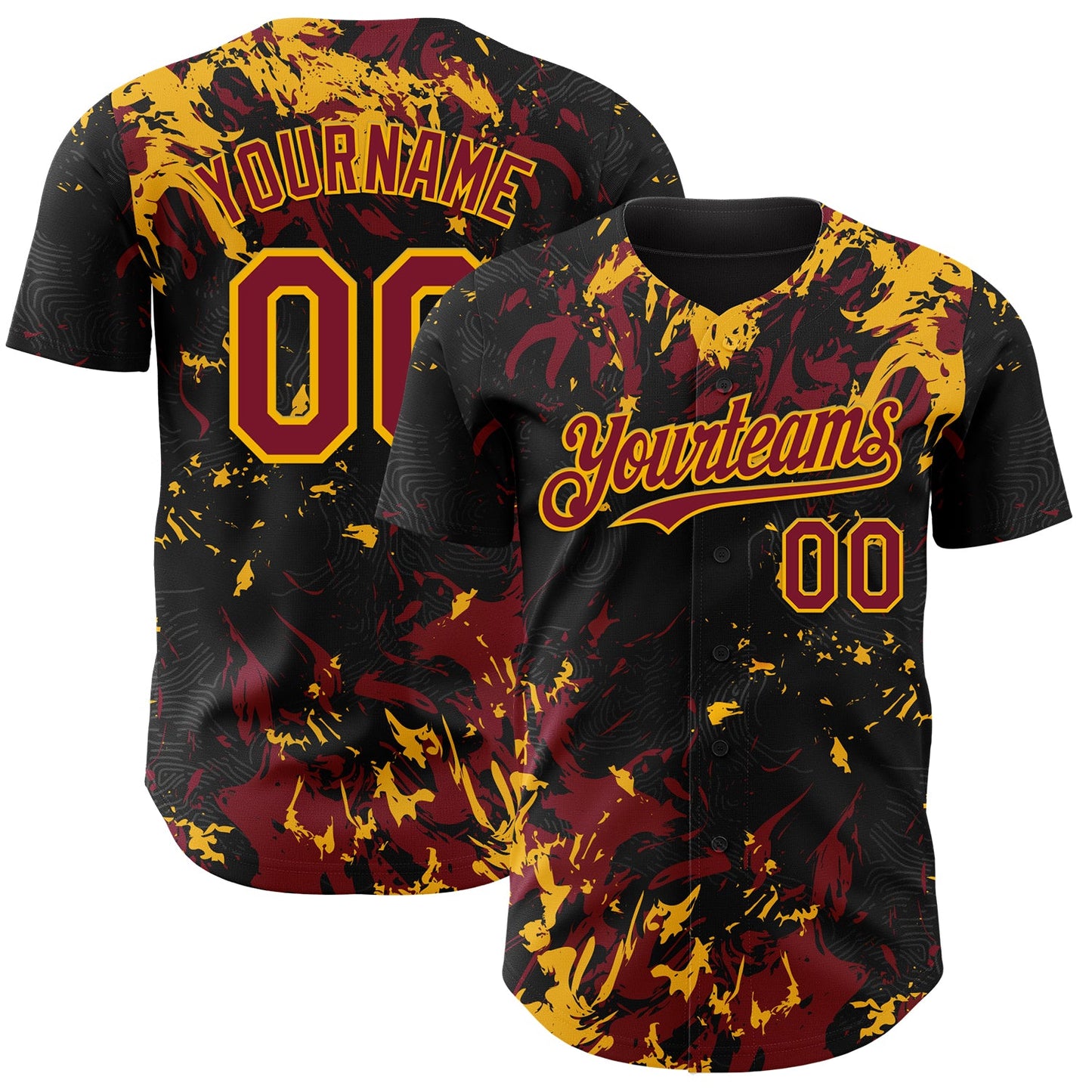 Custom Black Crimson-Gold Splash Authentic Baseball Jersey - Main View