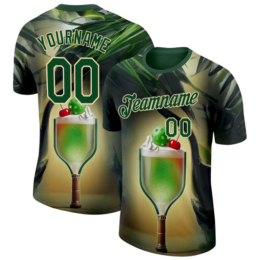 Custom Green Cream 3D Funny Pickleball Paddles Balls Smoothie Performance T-Shirt - Main View