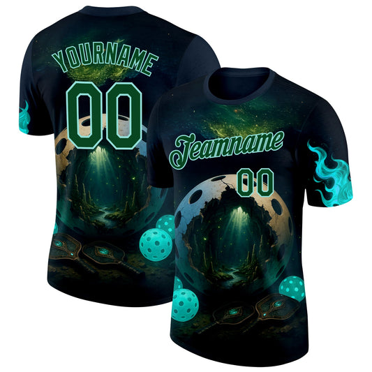 Custom Blue Green-Ice Blue 3D Pickleball Paddles Balls Fantasy Performance T-Shirt - Main View