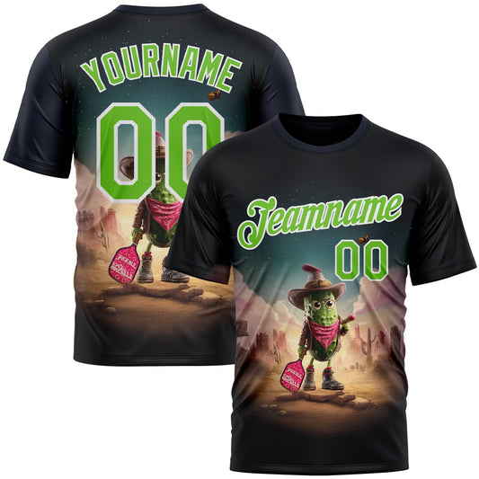 Custom Blue Aurora Green-White 3D Funny Pickleball Paddles Balls West Cowboy Performance T-Shirt - Main View