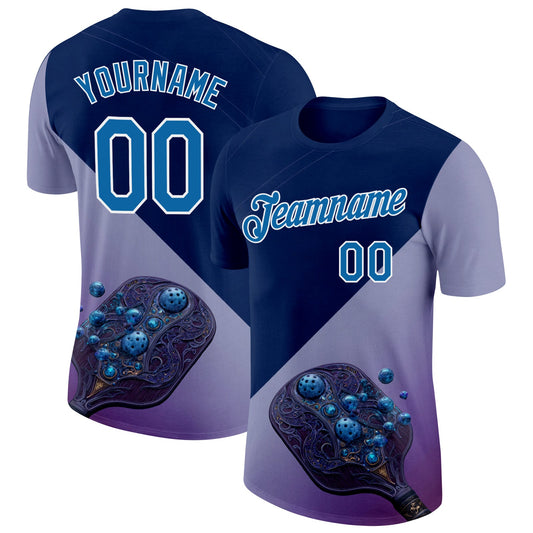 Custom Blue Purple-White 3D Pickleball Paddles Balls Blueberry Performance T-Shirt - Main View