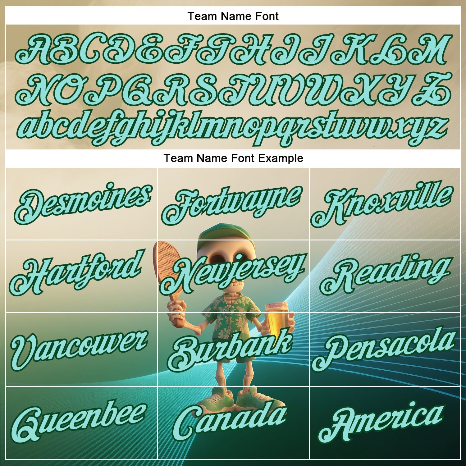 Custom Cream Ice Blue-Green 3D Funny Pickleball Paddles Skeleton Performance T-Shirt view 3