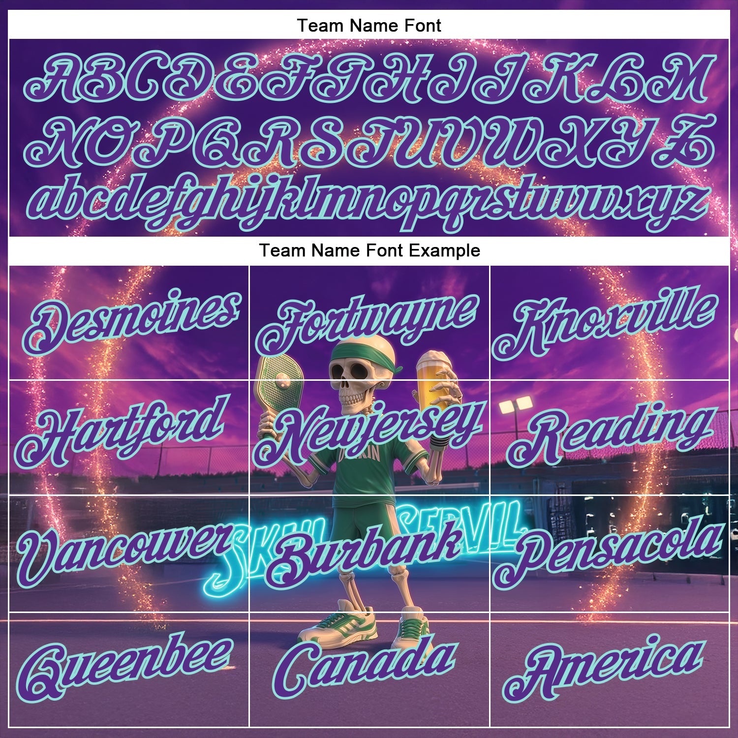 Custom Purple Ice Blue 3D Funny Pickleball Paddles Balls Skeleton Performance T-Shirt view 3