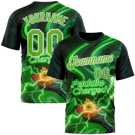 Custom Green Aurora Green-White 3D Charged Pickleball Paddles Balls Court Performance T-Shirt - Main View