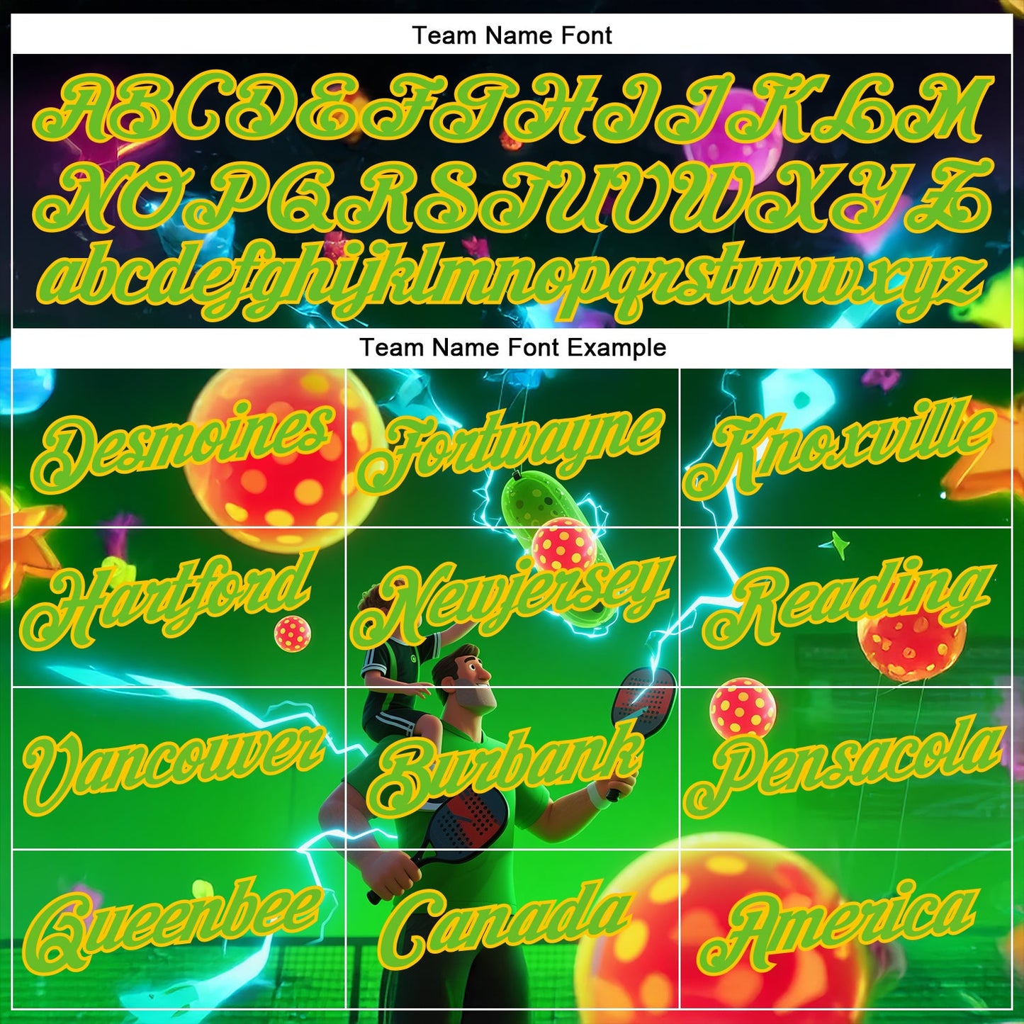 Custom Blue Aurora Green-Yellow 3D Charged Happy Family Pickleball Paddles Balls Performance T-Shirt view 3