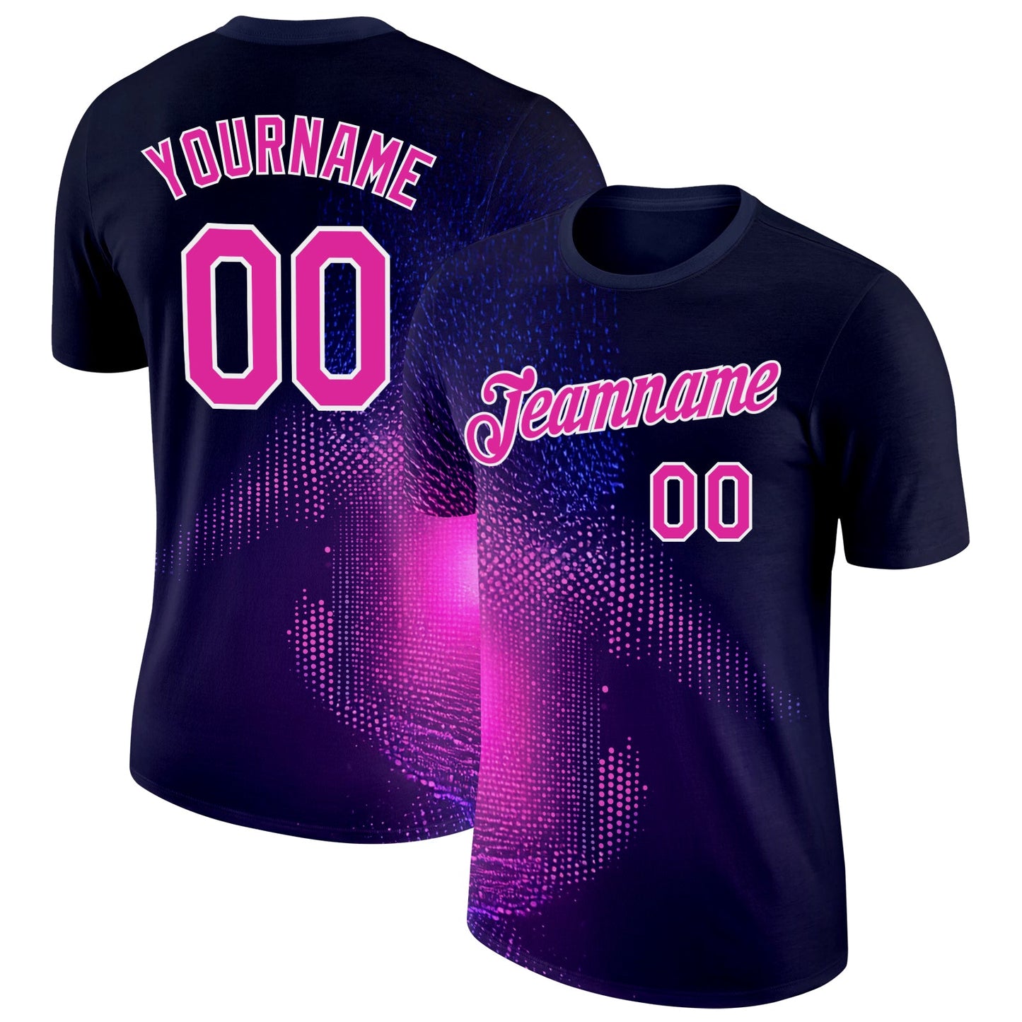 Custom Navy Deep Pink-White 3D Pattern Design Gradient Neon Sportswear Performance T-Shirt - Main View