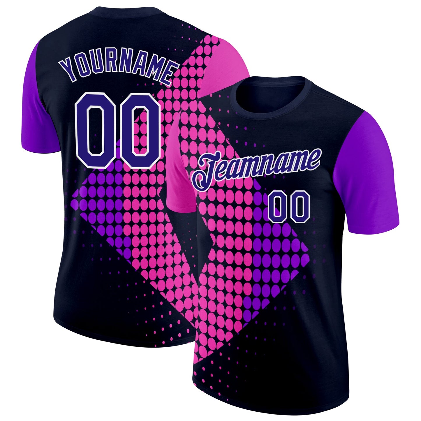 Custom Navy Dark Purple Pink-White 3D Pattern Design Neon Dots Sportswear Performance T-Shirt - Main View