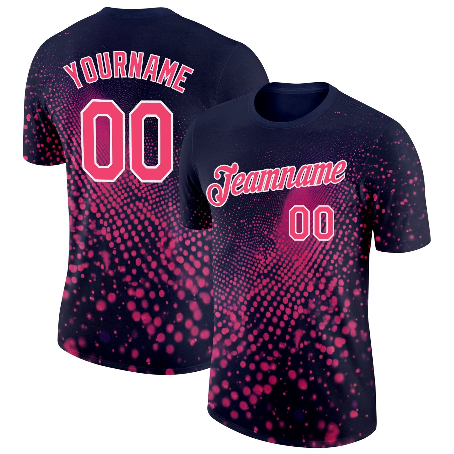 Custom Navy Neon Pink-White 3D Pattern Design Gradient Neon Sportswear Performance T-Shirt - Main View