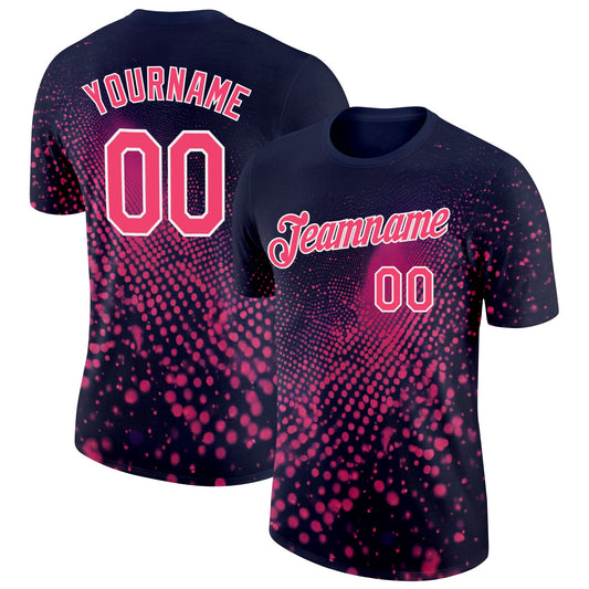 Custom Navy Neon Pink-White 3D Pattern Design Gradient Neon Sportswear Performance T-Shirt - Main View