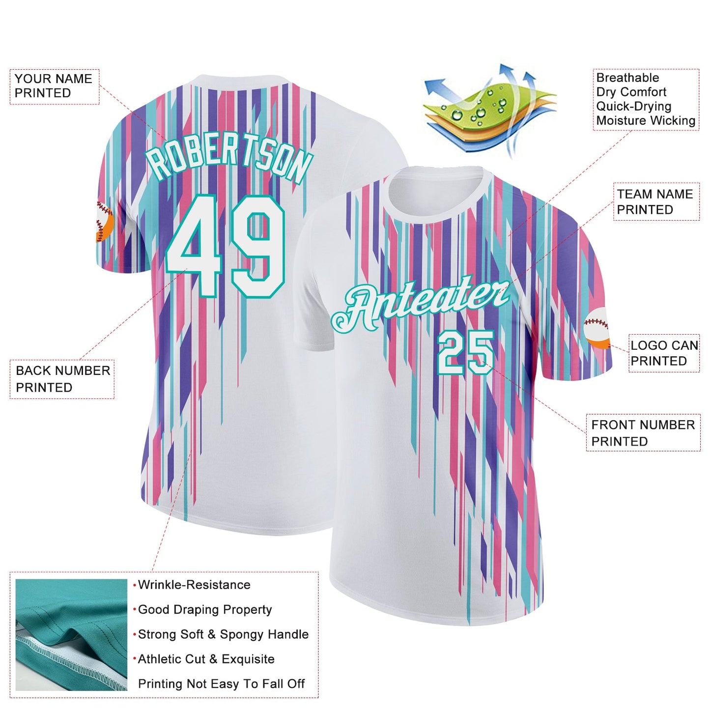 Custom White Aqua 3D Pattern Design Stripe Sportswear Performance T-Shirt view 2