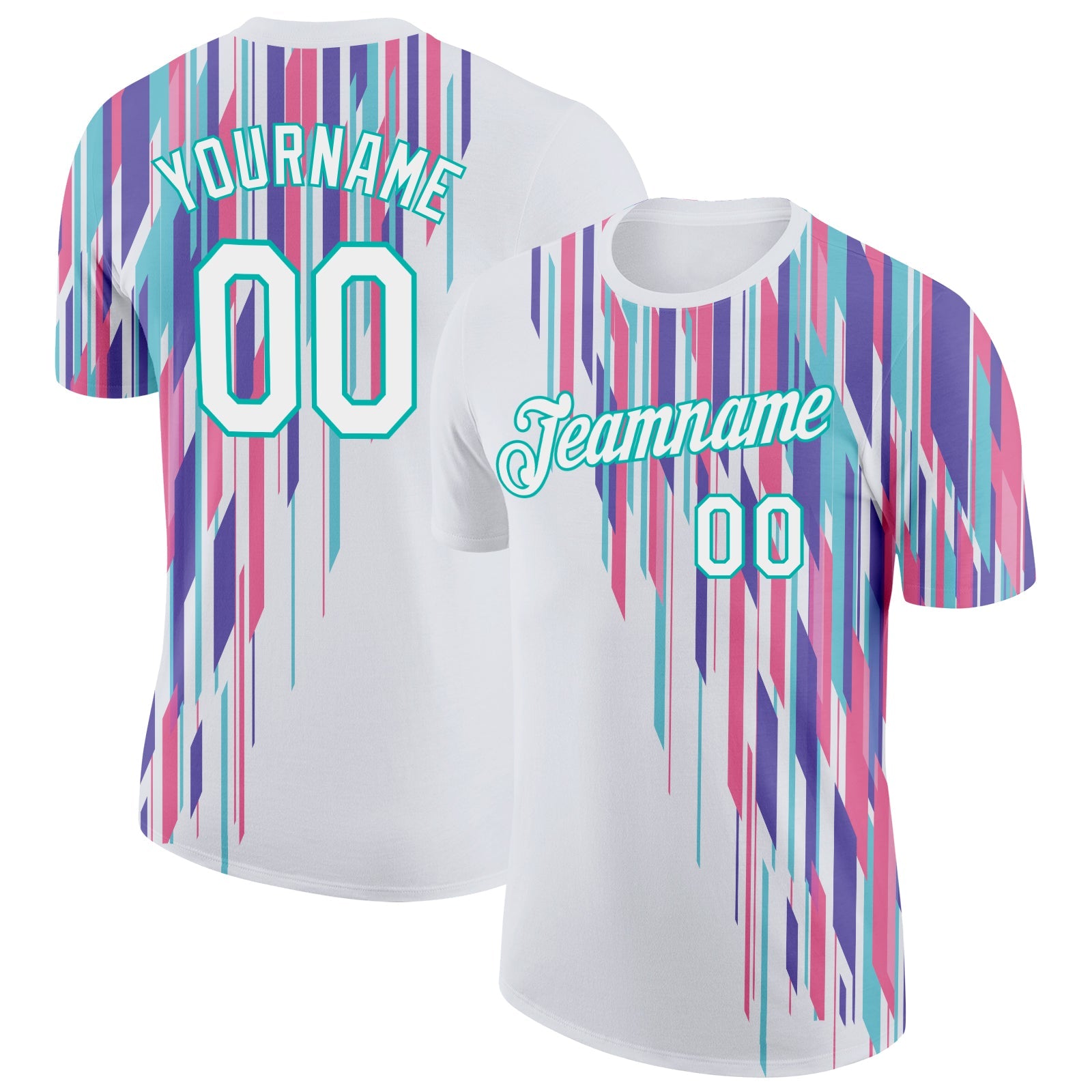 Custom White Aqua 3D Pattern Design Stripe Sportswear Performance T-Shirt - Main View